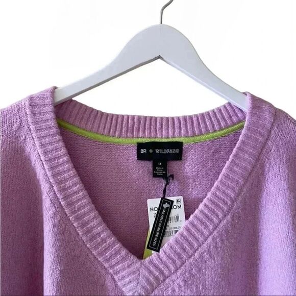 Nordstrom Knit Crop V-Neck Sweater Color Block BP Wildfang Size 1X - Picture 3 of 13